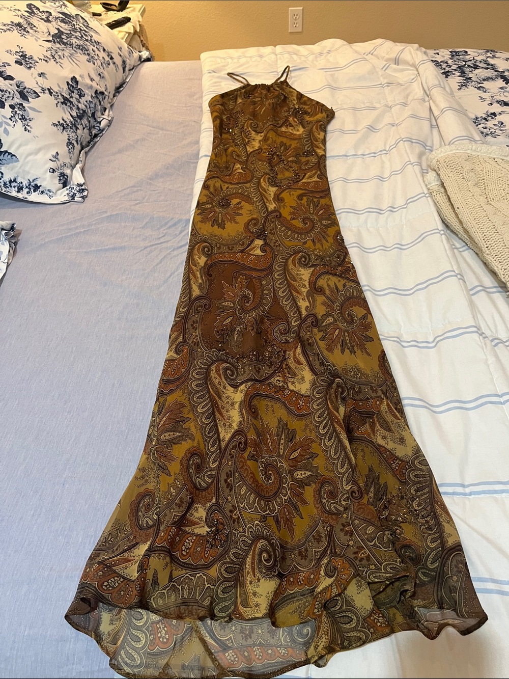 Laundry By Shelli Segal Paisley Maxi Dress in Mustard and Brown